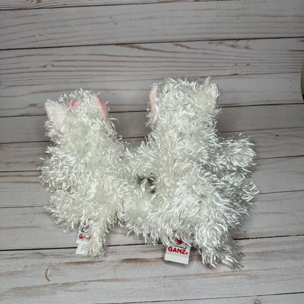 Lot of 2 Ganz White Terrier Dogs Puppy Plush Stuffed Animals with Pink Bow
